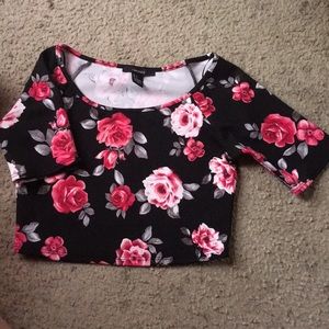 Black Floral Crop Top